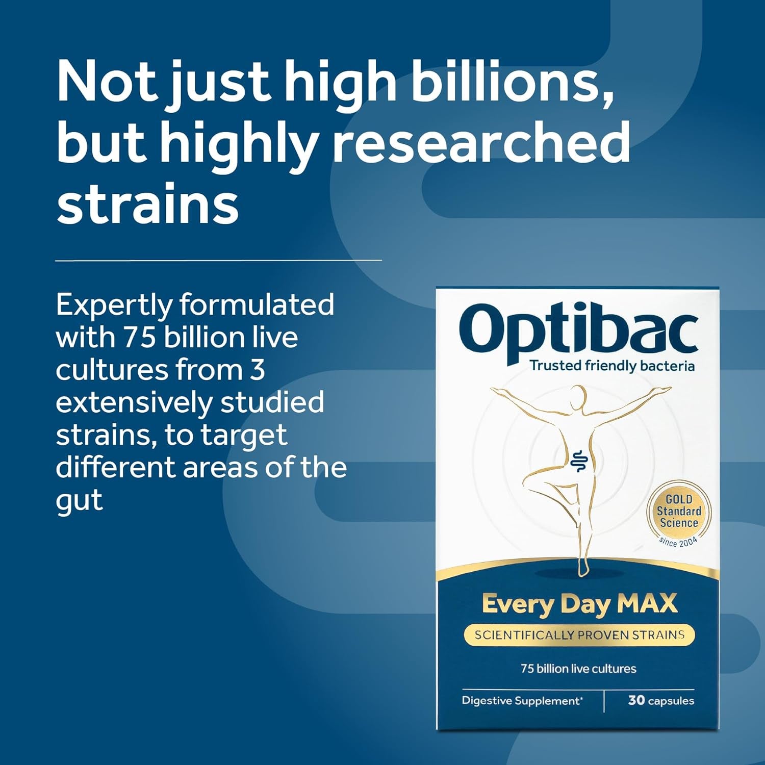 Optibac Probiotics Every Day MAX - Advanced Maximum Strength Vegan Digestive Probiotic Supplement with 75 Billion Bacterial Cultures - 30 Capsules
