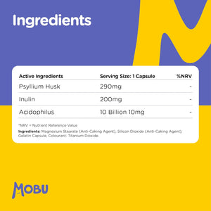 Fibre Supplement with Psyllium Husk, Inulin & Acidophilus – 60 Capsules – Gut Health & Digestion Support – MOBU Fibre Pro UK Made