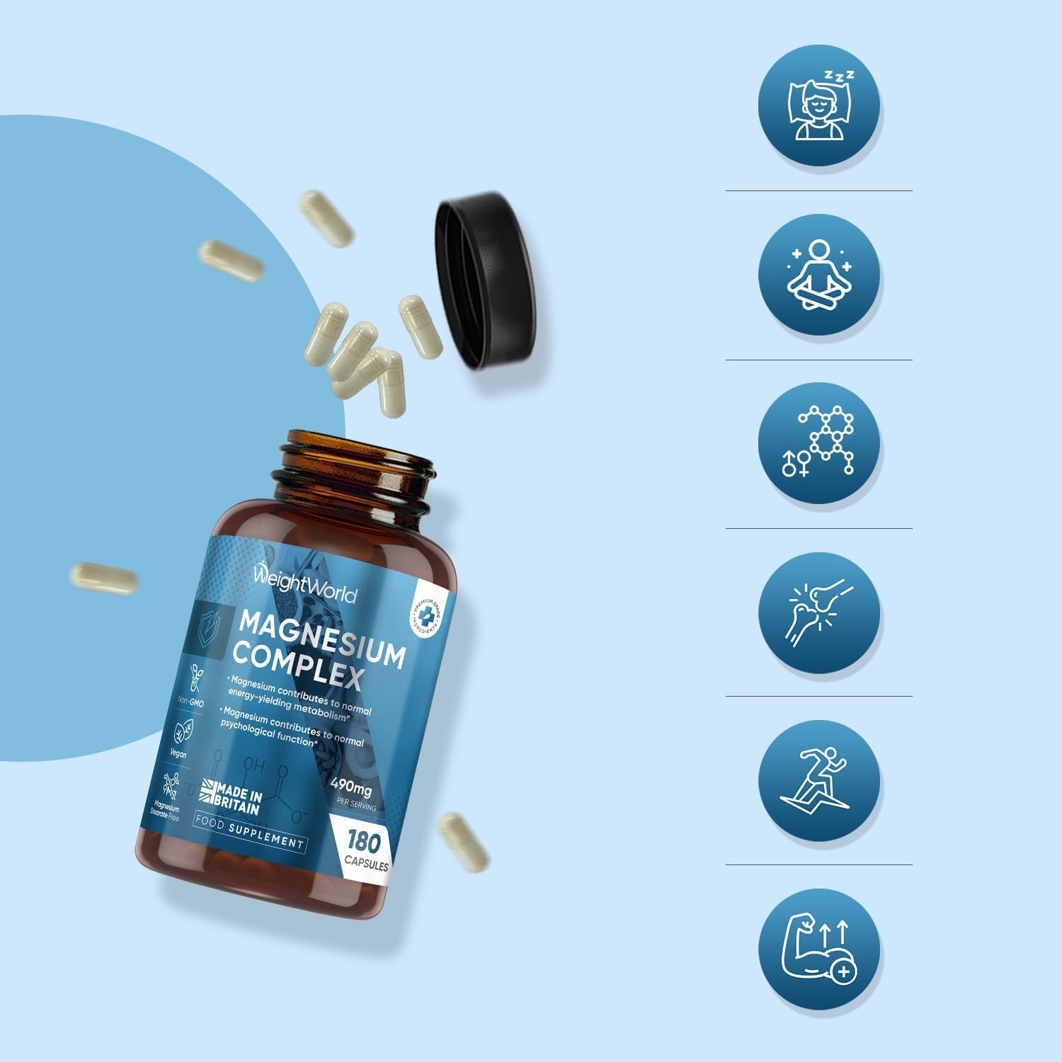 Magnesium Glycinate 4-In-1 Complex | 180 Capsules | 400Mg Elemental Magnesium | 3 Months Supply | with Citrate, Bisglycinate, Taurate & Malate | Added L-Leucine 90Mg | Vegan & Non-Gmo | Made in the UK