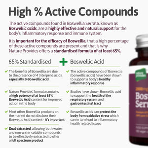 Boswellia Serrata Capsules/Tablets (2000Mg 5:1 Extract) Made in UK by Nature Provides - 180 Vegan Caps, 6 Months Supply, 65% Boswellic Acid, Indian Frankincense, Joint Support, Anti-Inflammatory