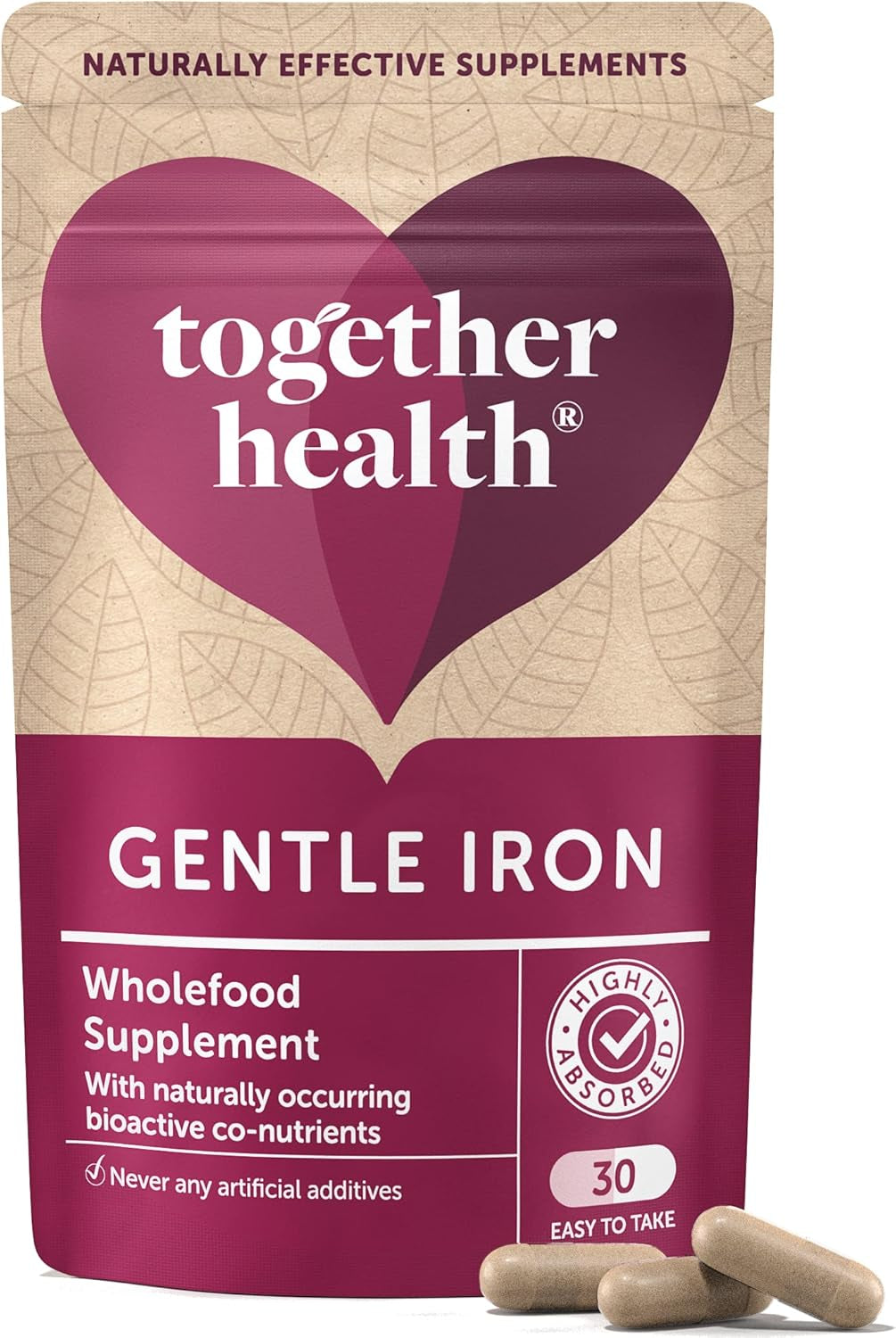 Gentle Iron – Together Health – Whole Food Nutrients – Iron and B Vitamins – Vegan Friendly – Made in the UK – 120 Vegecaps – Pack of 4