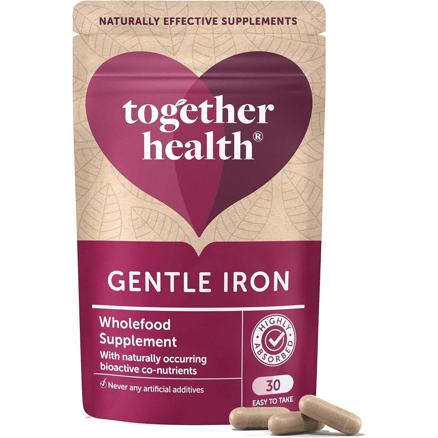 Gentle Iron – Together Health – Whole Food Nutrients – Iron and B Vitamins – Vegan Friendly – Made in the UK – 60 Vegecaps – Pack of 2