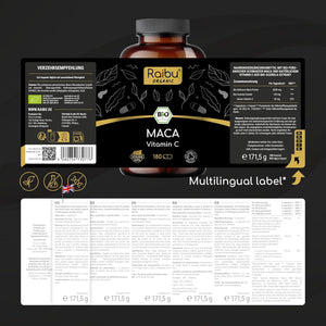 Organic Black Maca Root Capsules - High Strength Peruvian Maca Root (No Extract, Whole Root) - 3200Mg Daily Dose, 180 Vegan Capsules - with Vitamin C from Acerola - UK Quality Standards
