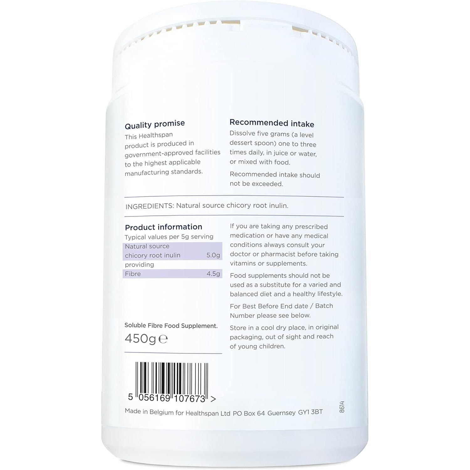 Healthspan Easyfibre Inulin (450G) | a Natural Way to Keep Your Digestive System Functioning Healthily | Increase Fibre Intake | Made from 100% Chicory Root | Vegan