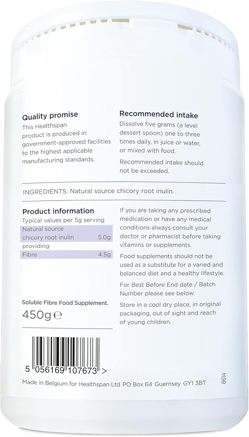 Healthspan Easyfibre Inulin (450G) | a Natural Way to Keep Your Digestive System Functioning Healthily | Increase Fibre Intake | Made from 100% Chicory Root | Vegan