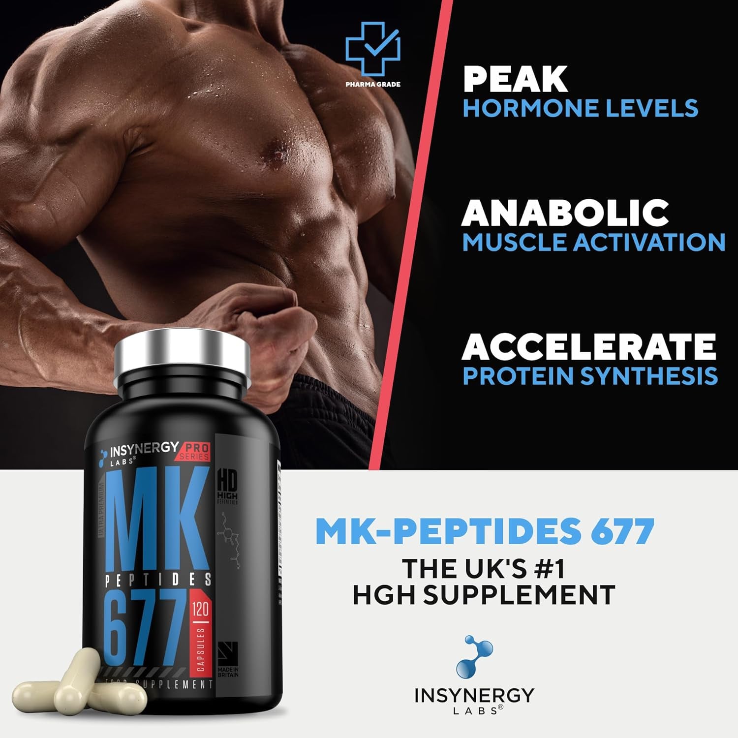Mk-Peptides 677 100% Natural Formula HGH Supplement for Men – Muscle, Energy, Strength, High-Purity Arginine, Maca, Ashwagandha, Ornithine, Lysine, Glutamine, Glycine – 120 Vegan Capsules