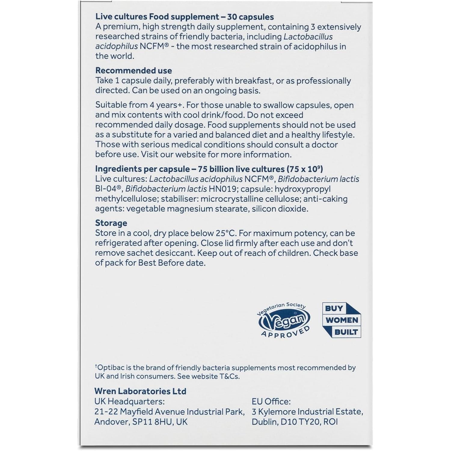 Optibac Probiotics Every Day MAX - Advanced Maximum Strength Vegan Digestive Probiotic Supplement with 75 Billion Bacterial Cultures - 30 Capsules