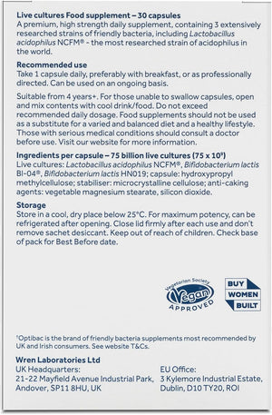 Optibac Probiotics Every Day MAX - Advanced Maximum Strength Vegan Digestive Probiotic Supplement with 75 Billion Bacterial Cultures - 30 Capsules