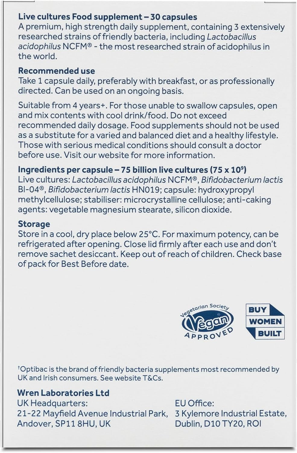 Optibac Probiotics Every Day MAX - Advanced Maximum Strength Vegan Digestive Probiotic Supplement with 75 Billion Bacterial Cultures - 30 Capsules
