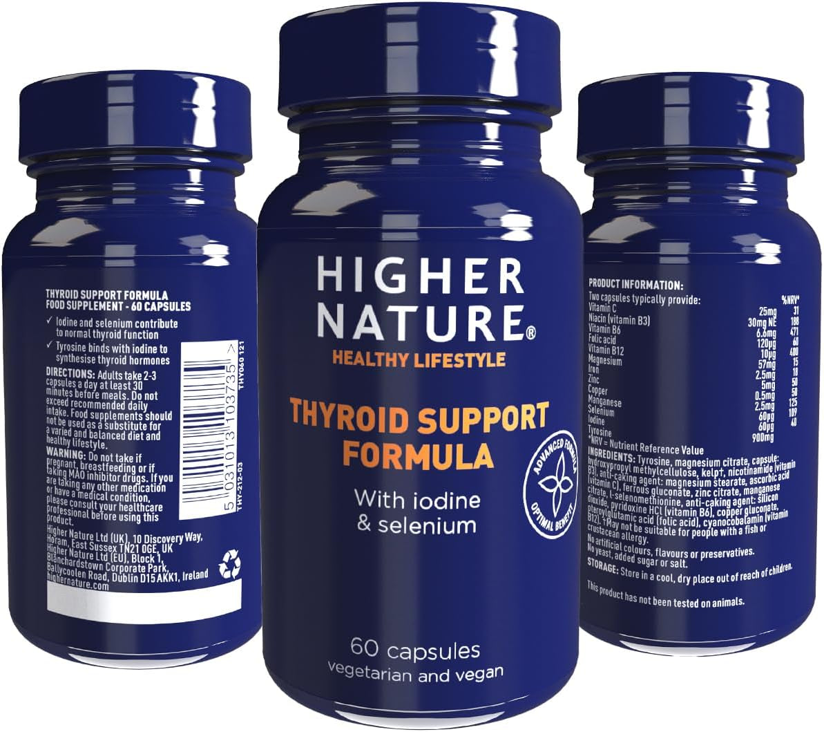 Higher Nature - Thyroid Support Formula - with Iodine & Selenium - Thyroid Support Supplement - Vegetarian & Vegan - 60 Capsules