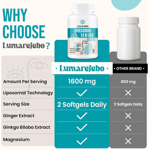 Lumarejebo Liposomal Vertigo Softgel 1600Mg, Inner Ear Balance Supplement with Ginger & Ginkgo Extract for Adults, Motion Sickness & Dizziness Balance, 60 Softgels (Pack of 1)