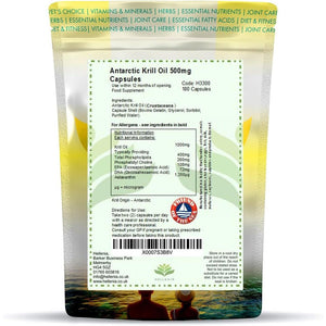 100% Antarctic Krill Oil Capsules 500Mg | 180 Softgels | Natural Source of Astaxanthin & DHA | 3 Month Supply | High Strength Krill Oil - Made for Hellenia Healthfoods