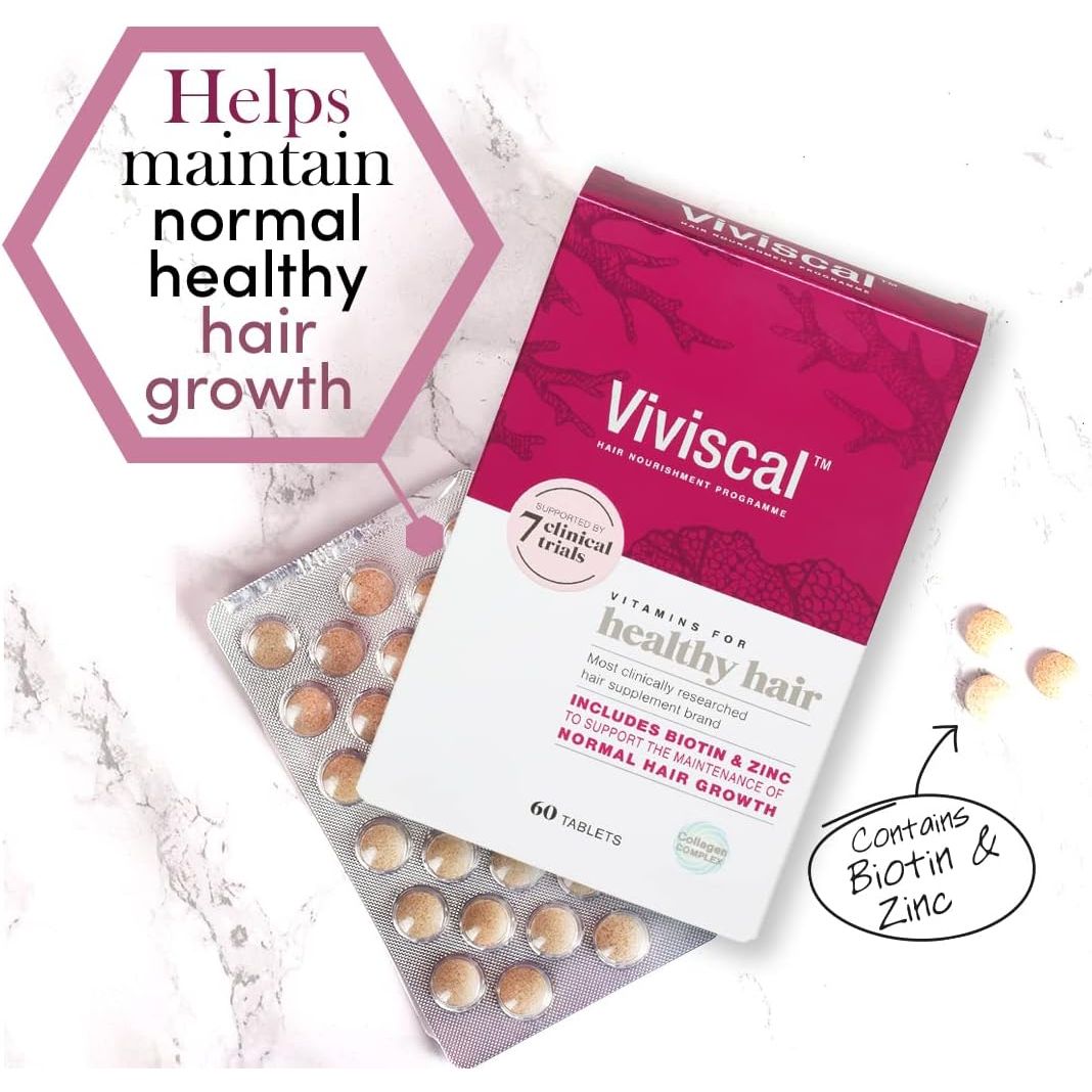 Viviscal Hair Growth Supplement for Women, 60 Tablets, with Biotin, Zinc & Marine Protein Complex Aminomar C, Supports Healthy Hair Growth, 1 Month Supply