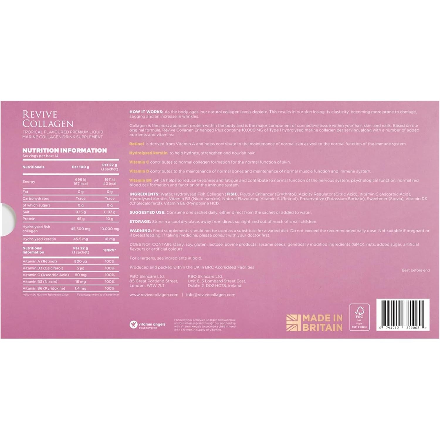 Revive Collagen Enhanced plus 10,000Mg Hydrolysed Marine Collagen Drink with Added Vitamin a & C for Healthy Skin, Hair, Nails & Joints | Tropical | 14 X Sachets