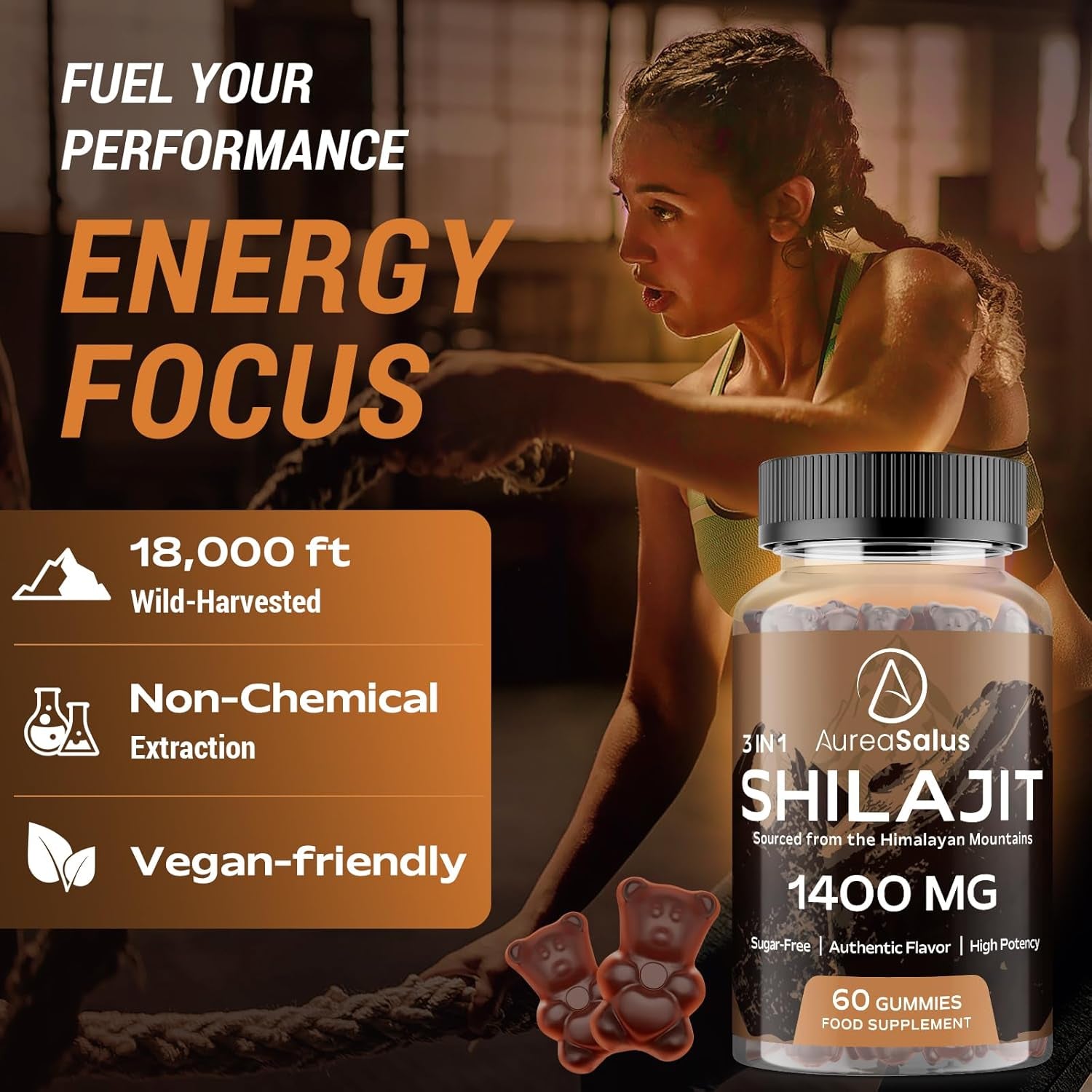 Shilajit Gummies 1400Mg – Pure Himalayan Complex with Ashwagandha, Chaga, Fulvic Acid & 85+ Trace Minerals – Vegan & Sugar-Free – 60 Gummies