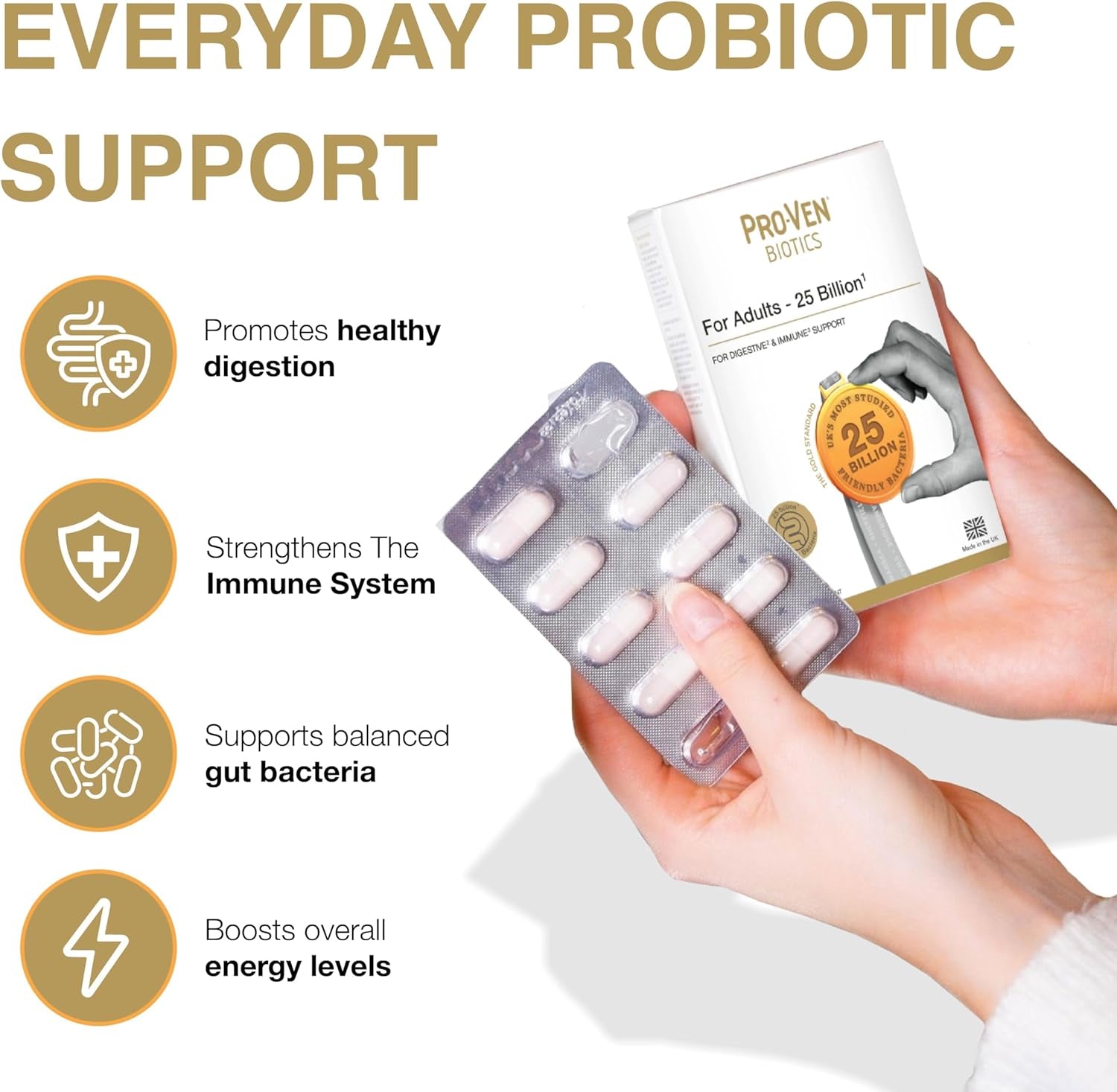 Pro-Ven Probiotics for Adults | Digestive Health & Immune System Support | 25 Billion CFU & Multivitamin Supplement | High-Strength Gut Support | 30 Capsules