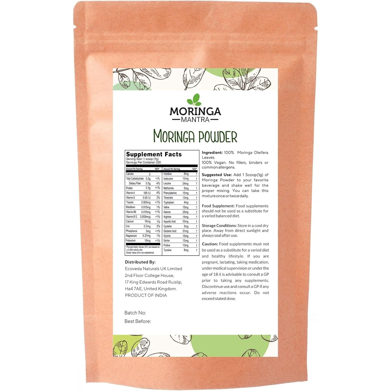 Moringa Mantra Moringa Leaf Powder 200 Grams, Naturally Grown Powdered Moringa Leaves, Tested for Heavy Metals