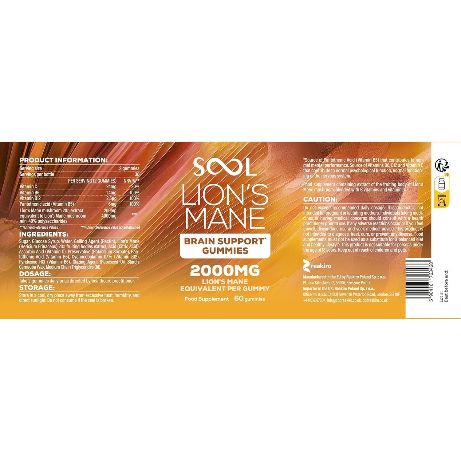 SOOL Lion'S Mane Mushroom Gummies, 2000Mg, 60Pcs