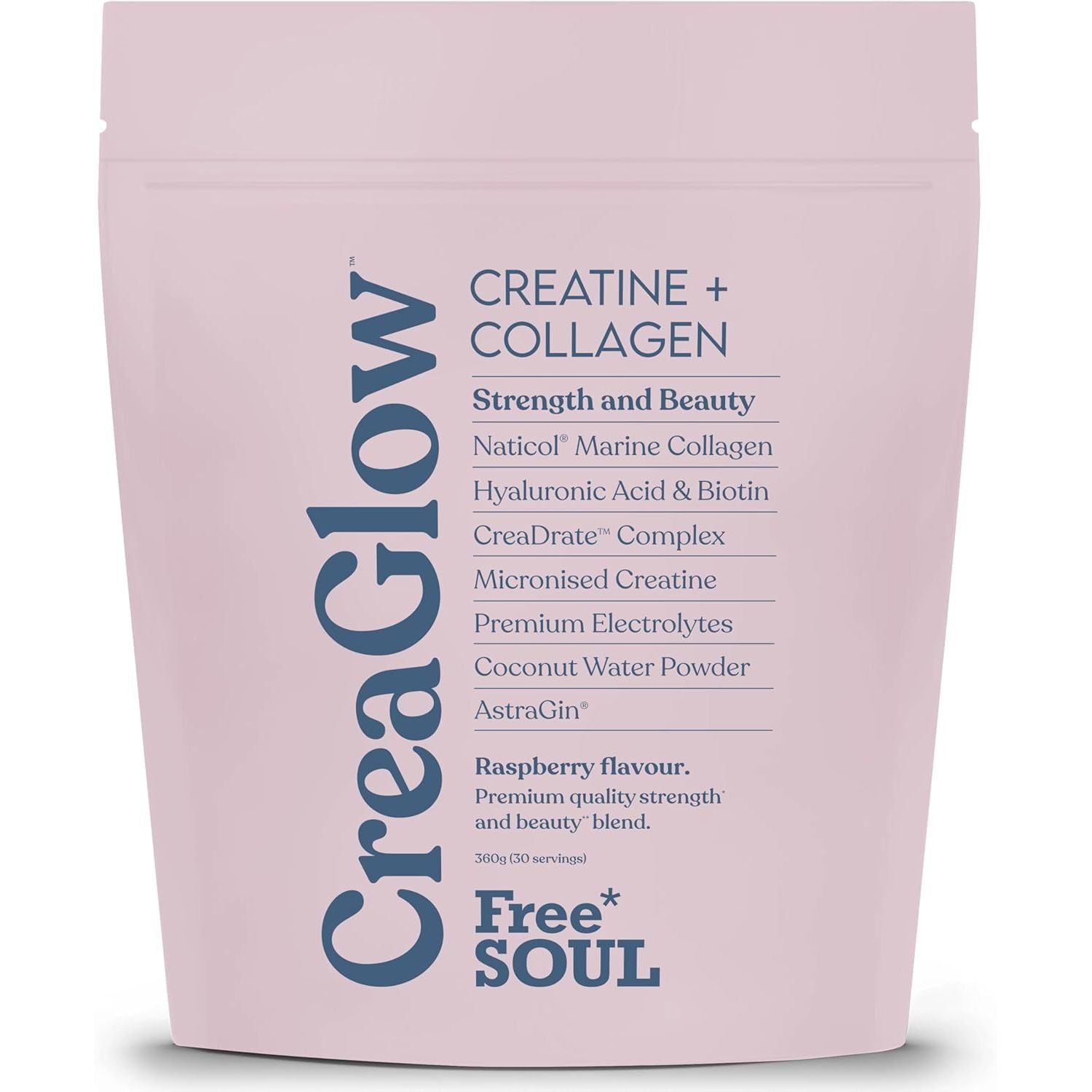 Creaglow™ Naticol Marine Collagen + Creatine Monohydrate + Electrolytes Powder | Glow & Strength All in 1 with Magnesium, Vitamin C, Biotin & Hyaluronic Acid | Raspberry Flavoured | Free Soul