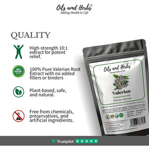 Organic Valerian Root Extract Powder by Oils and Herbs UK (10:1) High Strength - 100% Pure Free from Any Addictive or Sugar (50)