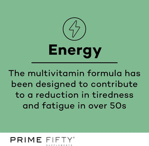 Prime Fifty Fighting Fatigue Supplement – 28 Day Supply – Energy Tablet with Vitamin B12, Magnesium & Iron for over 50S – Co-Enzyme & C, D & B Vitamin Tablets for Tiredness & Fatigue
