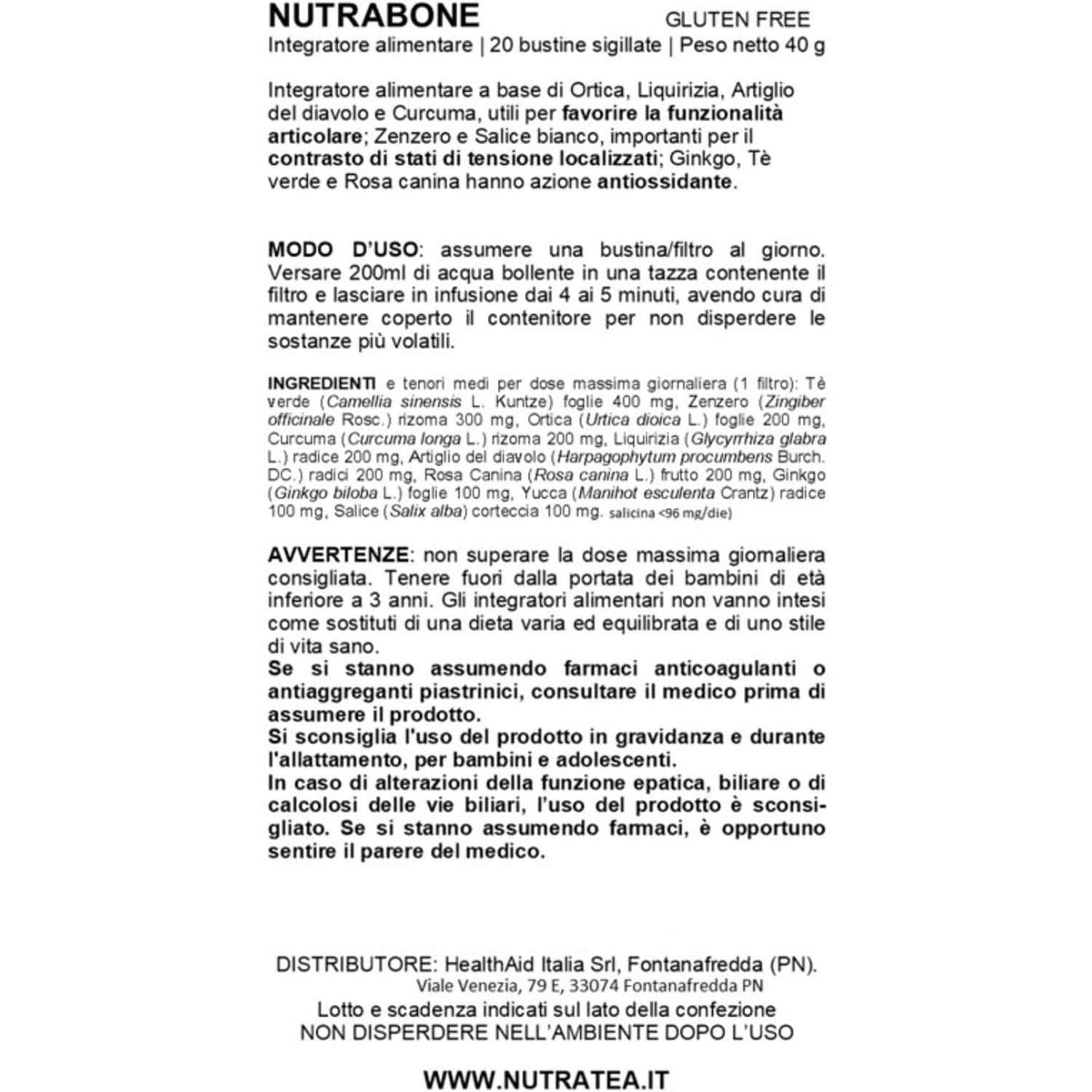 NUTRABONE - Bone Health Herbal Tea | Bone Strength Tea - Helps Maintain Bone Density & Joint Care with Ginkgo Biloba, Rosehip & Devil'S Claw - 20 Enveloped Tea Bags - by Nutra Tea