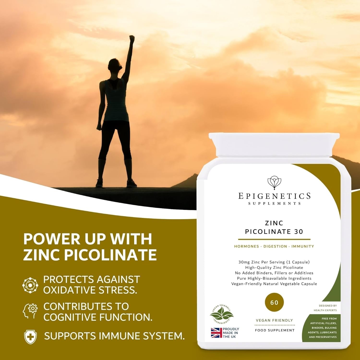 Zinc Picolinate 30 | 30Mg Zinc Supplements for Men & Women | High Strength Mineral Supplement | 2 Months Supply, 60 Vegan Capsules, Made in UK