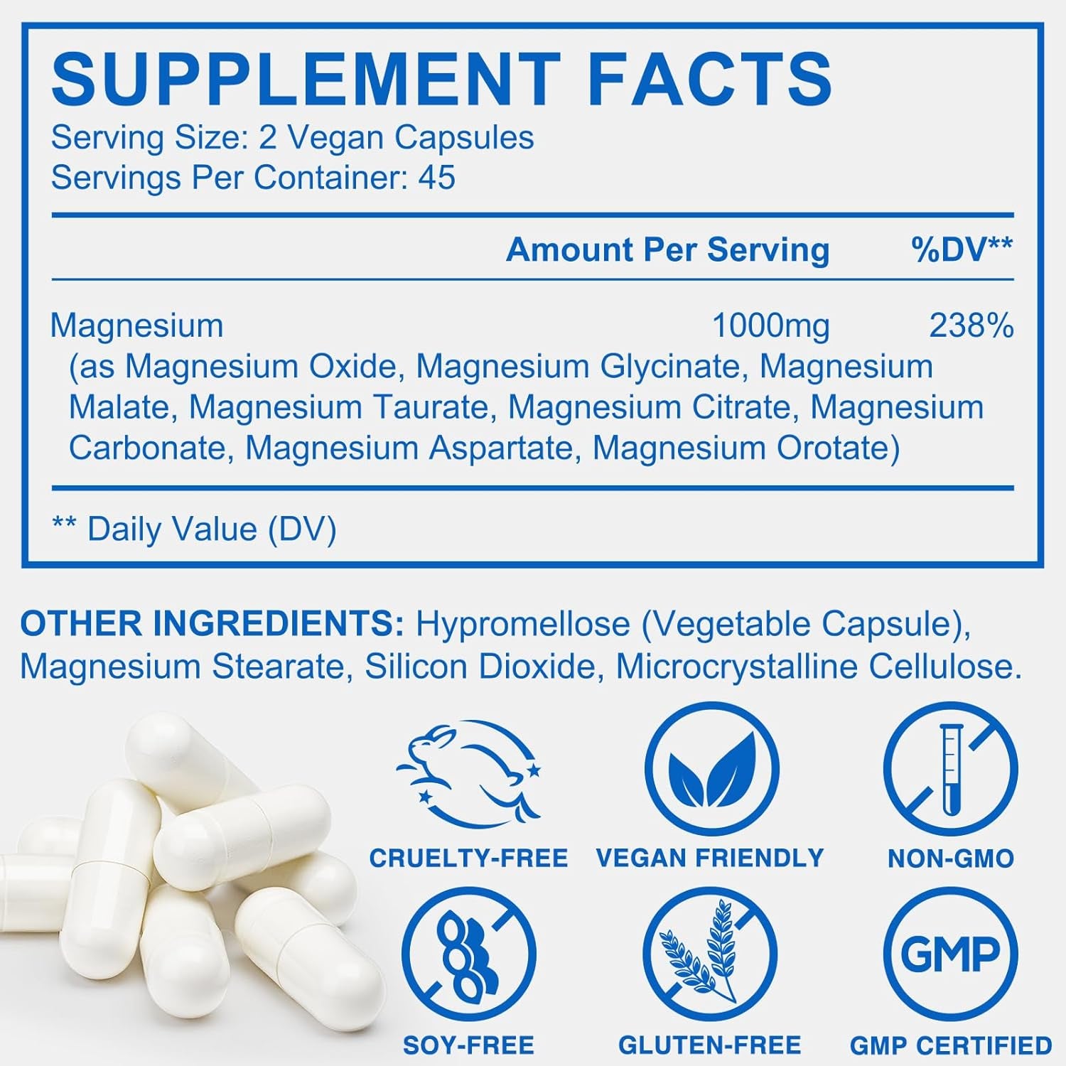 Magnesium Glycinate Supplements 8-In-1 Magnesium Complex Capsules – 1000Mg per Serving with Glycinate, Citrate & Malate Supports Muscles, Nerves & Energy – 90 Vegan Capsules
