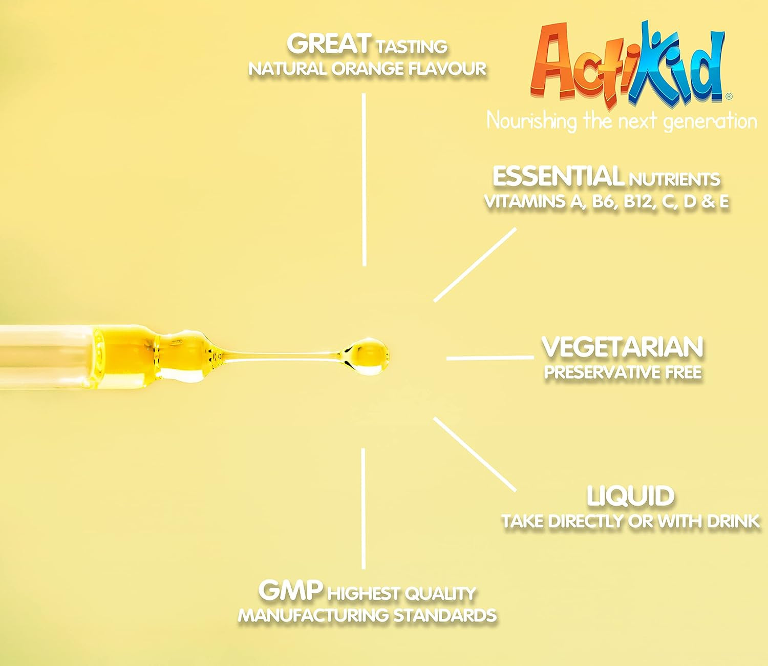 Actikid Multi-Vitamin Drops 25Ml, Gelatine Free (Vitamin Drops for Babies, Infants and Children), Immunity Boost