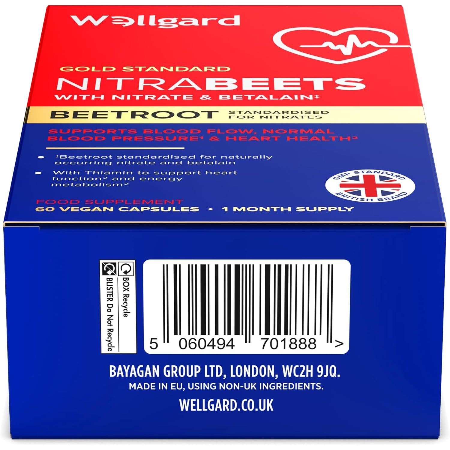 Wellgard Nitrabeets – Beetroot Supplement Supporting Normal Blood Pressure, Muscle Function & Heart Health – 60 Vegan Capsules