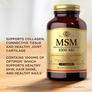 Solgar MSM 1000 Mg Tablets - Pack of 120 - for Improved Bone and Joint Health - Naturally Occurring Organic Sulphur Compound - Vegan and Gluten Free, Gold,1 G (Pack of 1)