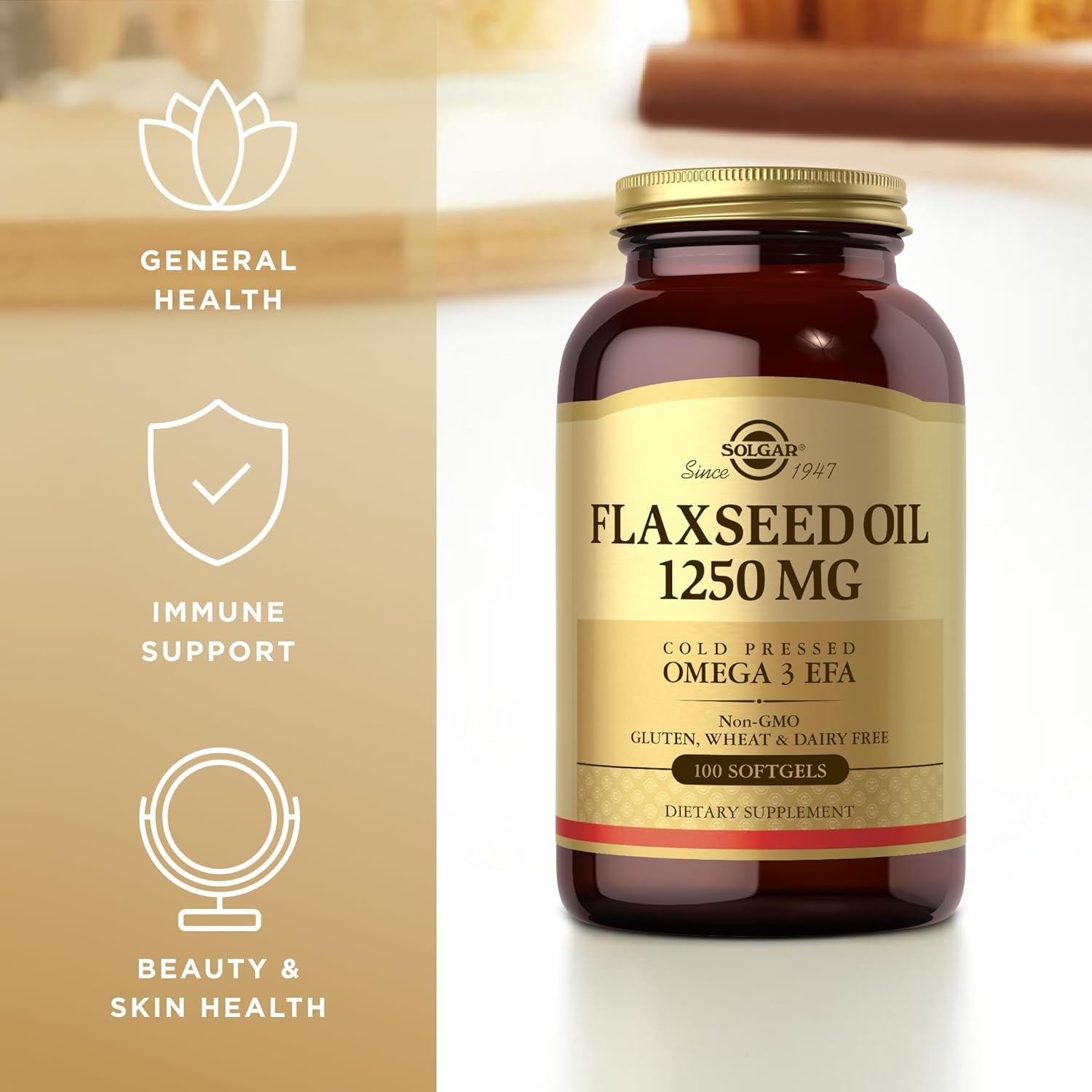 Solgar Flaxseed Oil 1250 Mg Softgels - Food Supplement, Pack of 100 - Alpha-Linolenic Acid - for Immunity, Skin and Heart Health - Maintenance of Healthy Cholesterol
