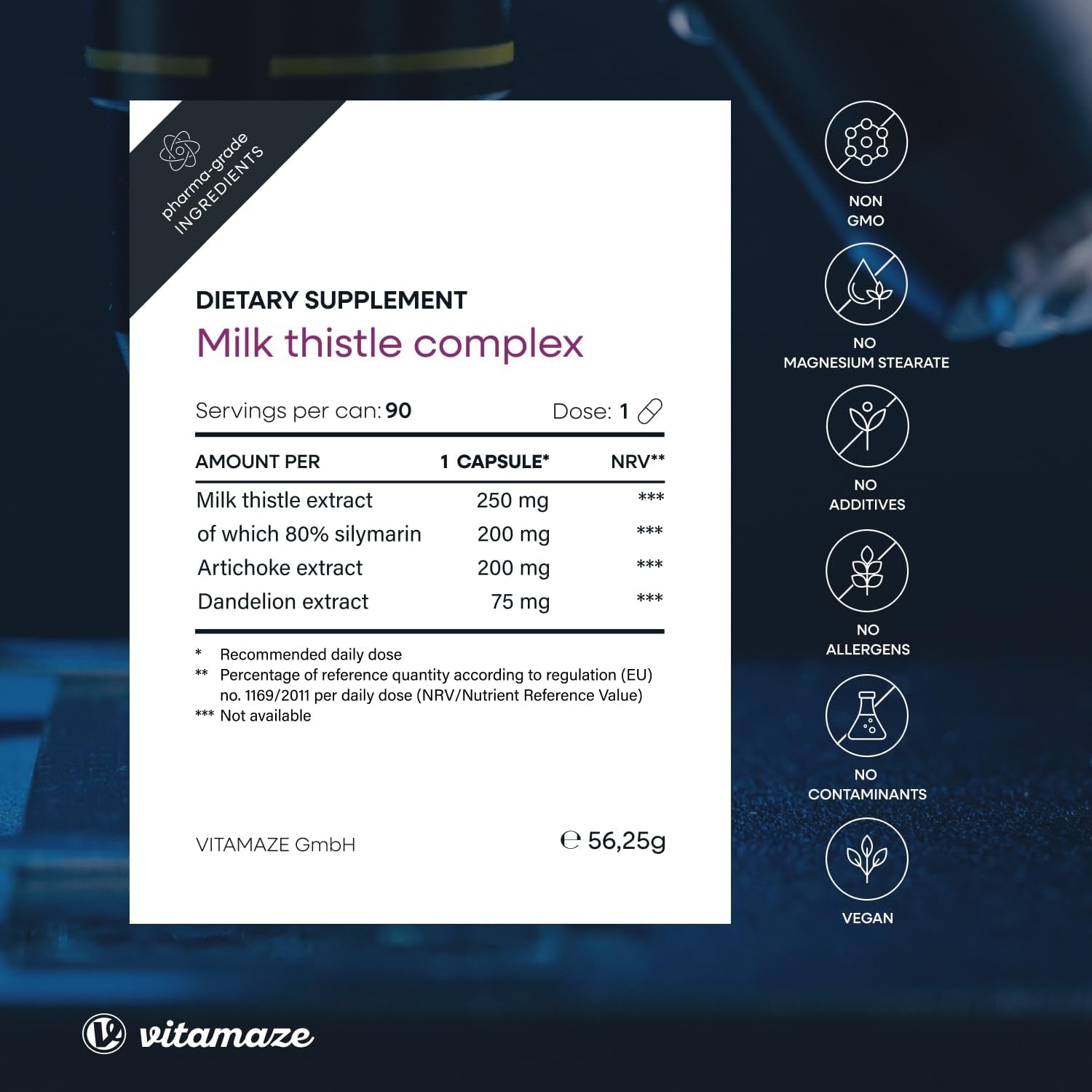 Milk Thistle High Strength 6000Mg (3 Months) with Dandelion & Artichoke, High Dose, 80% Silymarin Extract, Natural Liver Cleanse Supplement, 90 Vegan Capsules. Vitamaze®