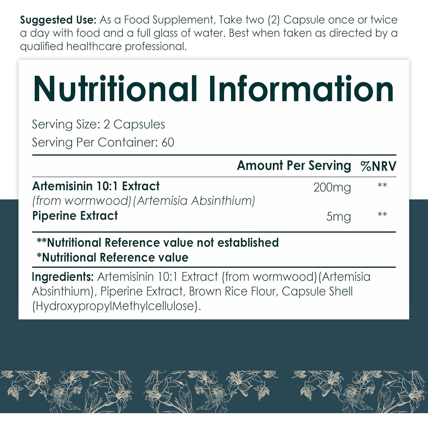 Earth Botanic Organic Artemisinin (Artemisia Absinthium) with Piperine - 120 Vegan Capsules Supports Immunity -60 Days Supply - Non-Gmo, Gluten Free, No Additives