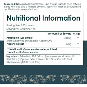 Earth Botanic Organic Artemisinin (Artemisia Absinthium) with Piperine - 120 Vegan Capsules Supports Immunity -60 Days Supply - Non-Gmo, Gluten Free, No Additives