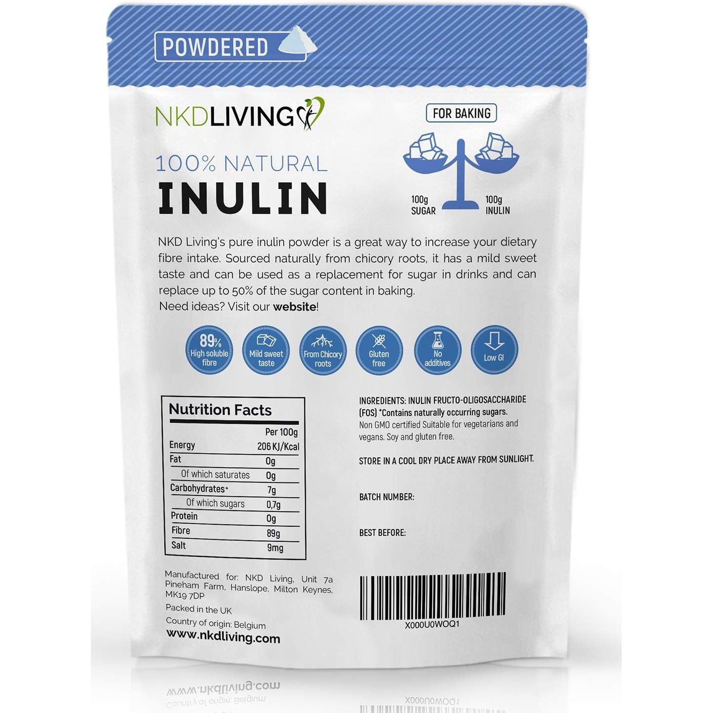 NKD Living Inulin High Grade Prebiotic Fibre Powder (1 Kg) - Manufactured in the EU - Fibre Prebiotic Supplement