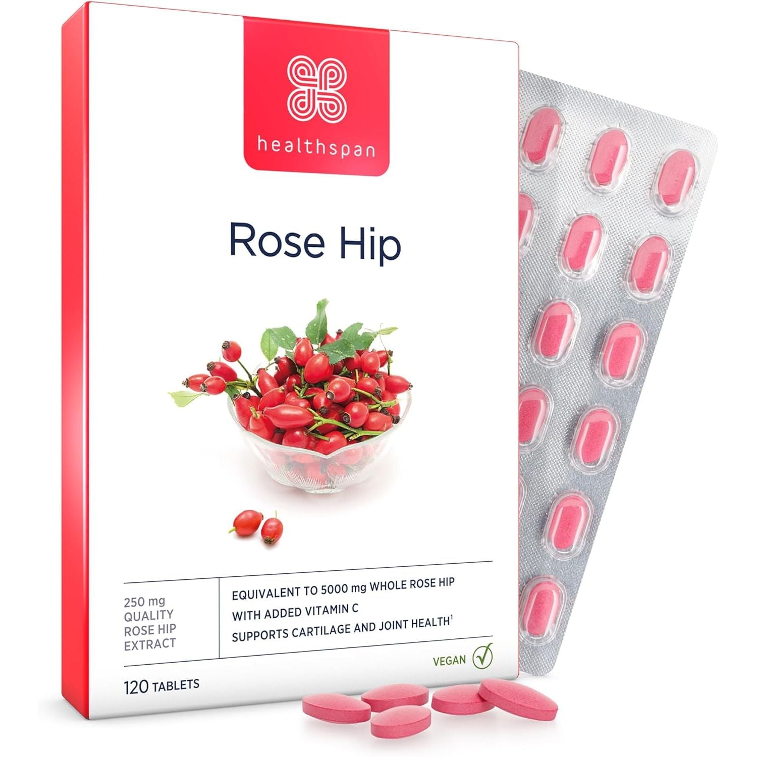 Healthspan Rose Hip 5,000Mg (120 Tablets) | Supports Joints & Immune Health | Helps Maintain Healthy & Flexible Joints | Added Vitamin C | High in Flavonoids & Polyphenols | Vegan