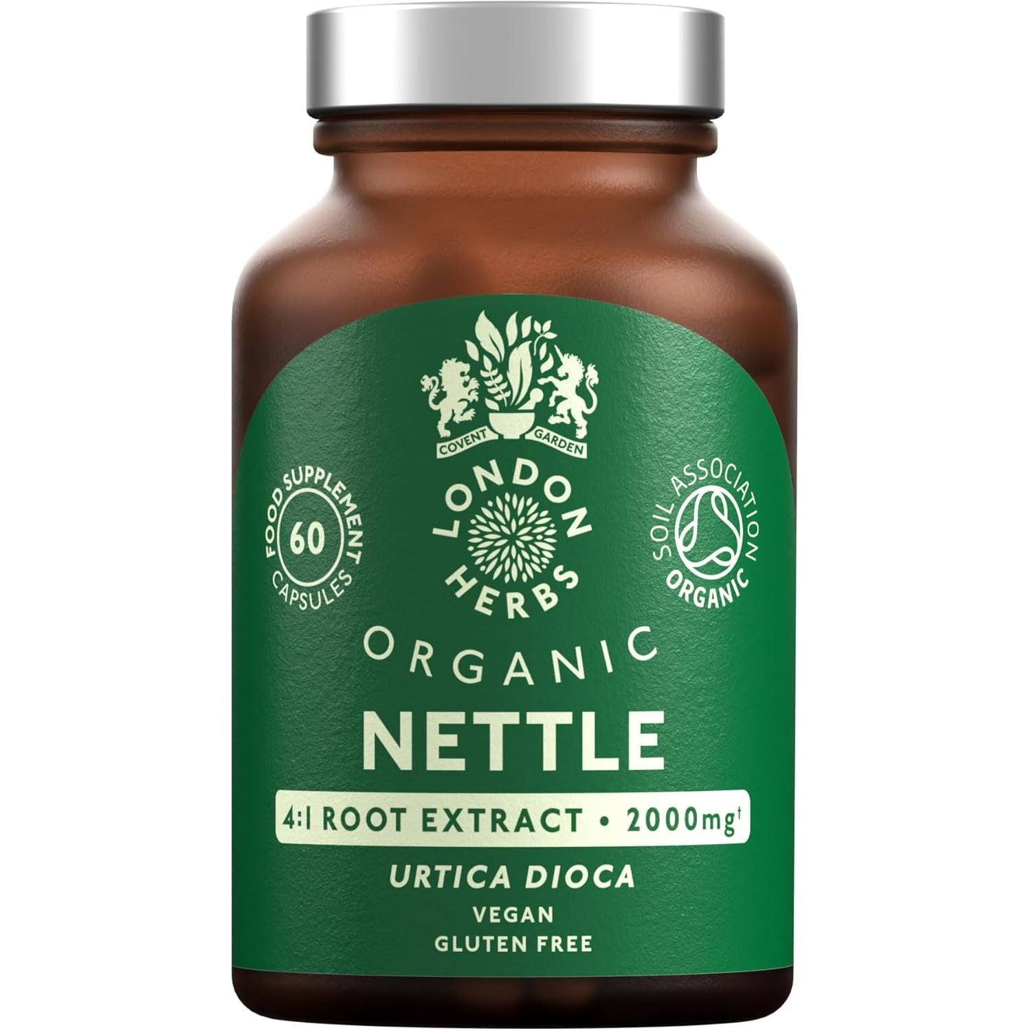 Organic Stinging Nettle Root Extract 2000Mg | High Strength 4:1 Extract Stinging Nettle Supplement | 60 Vegan Capsules | Made in the UK | Sustainably Packaged & Produced