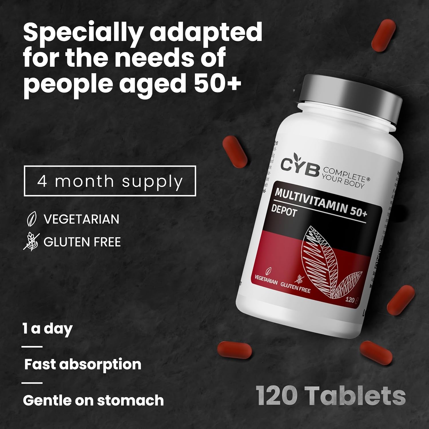 A-Z 50+ Premium Multivitamin & Mineral Tablets with Lutein & Coenzyme Q10 – Complete One-A-Day Formula with All Essential Vitamins & Minerals plus Lutein & Coq10 – Daily Supplement for Adults over 50