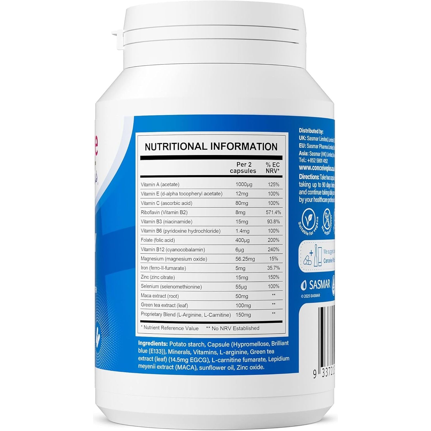 CONCEIVE plus Male Fertility Supplements - Boost Sperm Count, Motility & Libido - Maca Root, Folic Acid, L-Arginine, Zinc & Magnesium - Multivitamin for Men’S Health & Fertility Support, 60 Caps