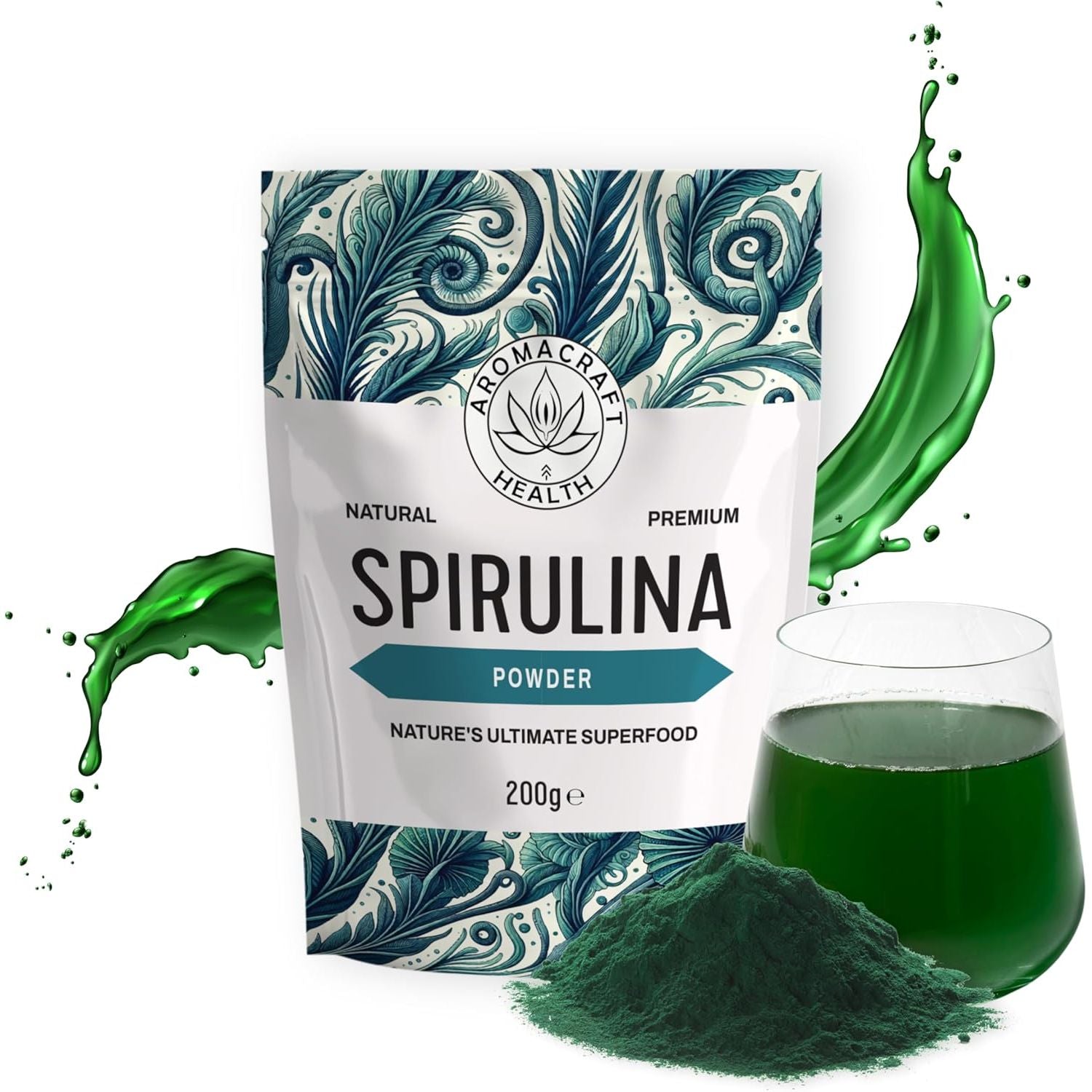 Aromacraft Spirulina Powder – Premium, Ethically Sourced Superfood, Vegan, Non-Gmo, Gluten-Free, 200G Resealable Pack