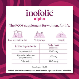 Inofolic Alpha – 4000Mg Myo-Inositol PCOS Supplement for Women – Hormonal Balance, Fertility & Ovulation Support – 100Mg Alpha-Lactalbumin, 400Ug Folic Acid – 60 Sachets - 1 Month Supply