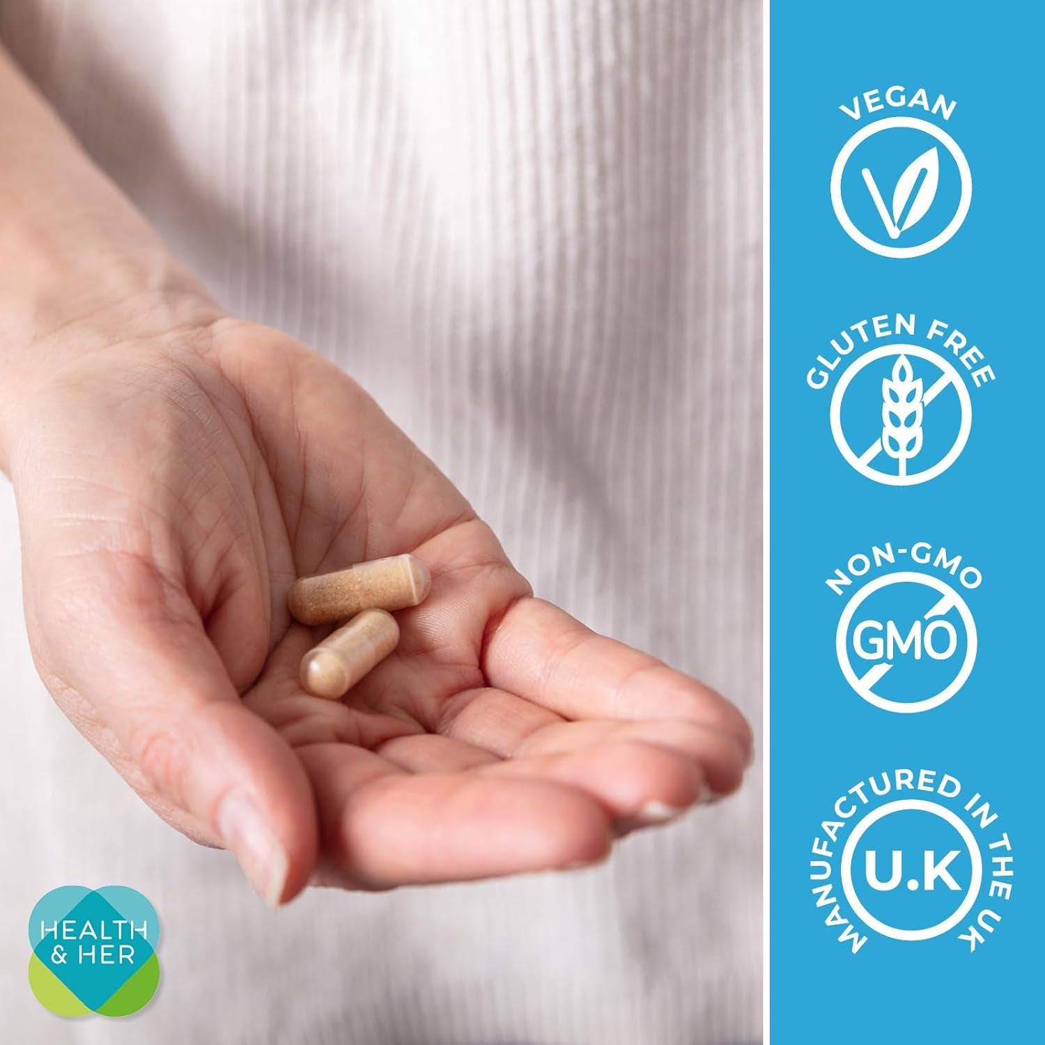 Health & Her Peri & Menopause Biome 50Bn Live Cultures Supplements for Women - Ashwagandha, Magnesium, Zinc - 1 Month Supply, 60 Capsules - Phytoestrogen Free