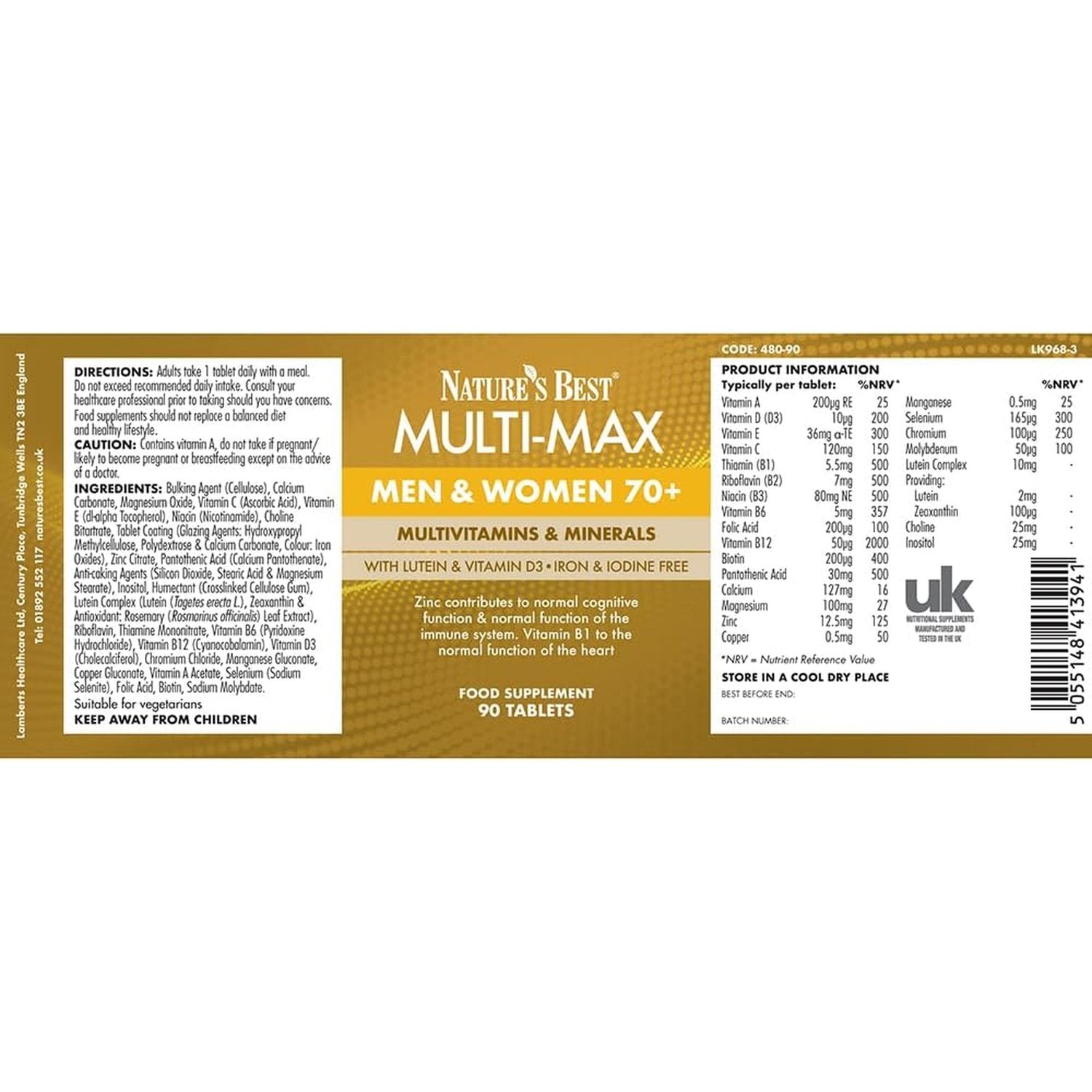 Nature'S Best Multi-Max Multivitamin for Age 70+ - Advanced Support with Vitamin C, D and Calcium for Immune Support & Bone Health for Seniors - UK Made - 90 Tablets (3 Months' Supply)