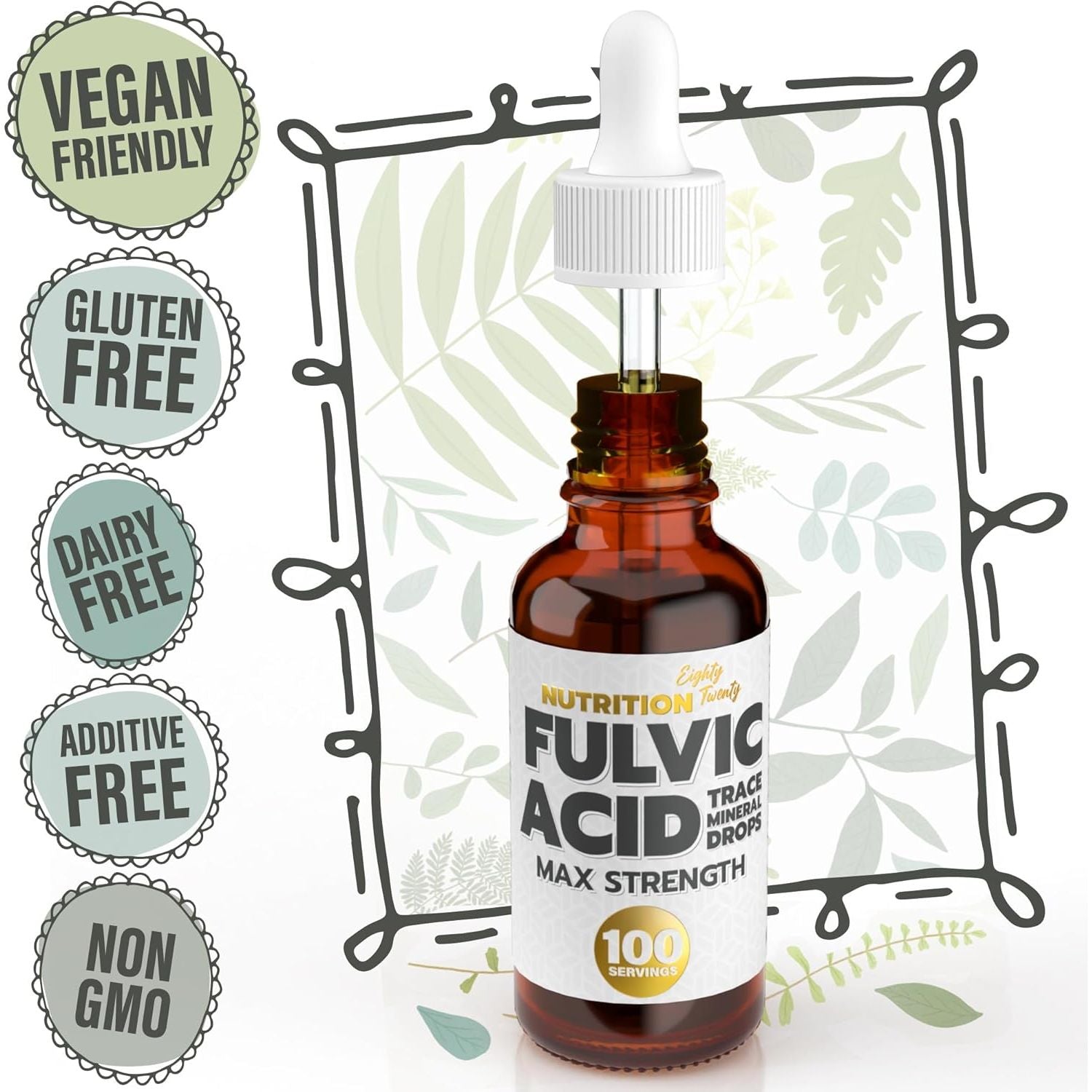 Fulvic Acid Trace Minerals - Max Strength - 100 Day Supply - 50Ml - Nutrition Eighty Twenty