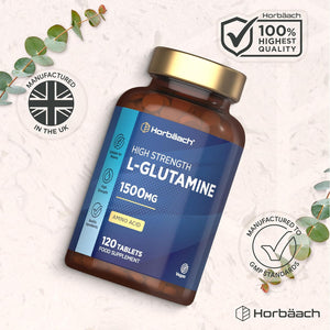 L-Glutamine Tablets 1500Mg | 120 Count | High Strength Amino Acid | Suitable for Vegans and Vegetarians | No Artificial Preservatives | by Horbaach