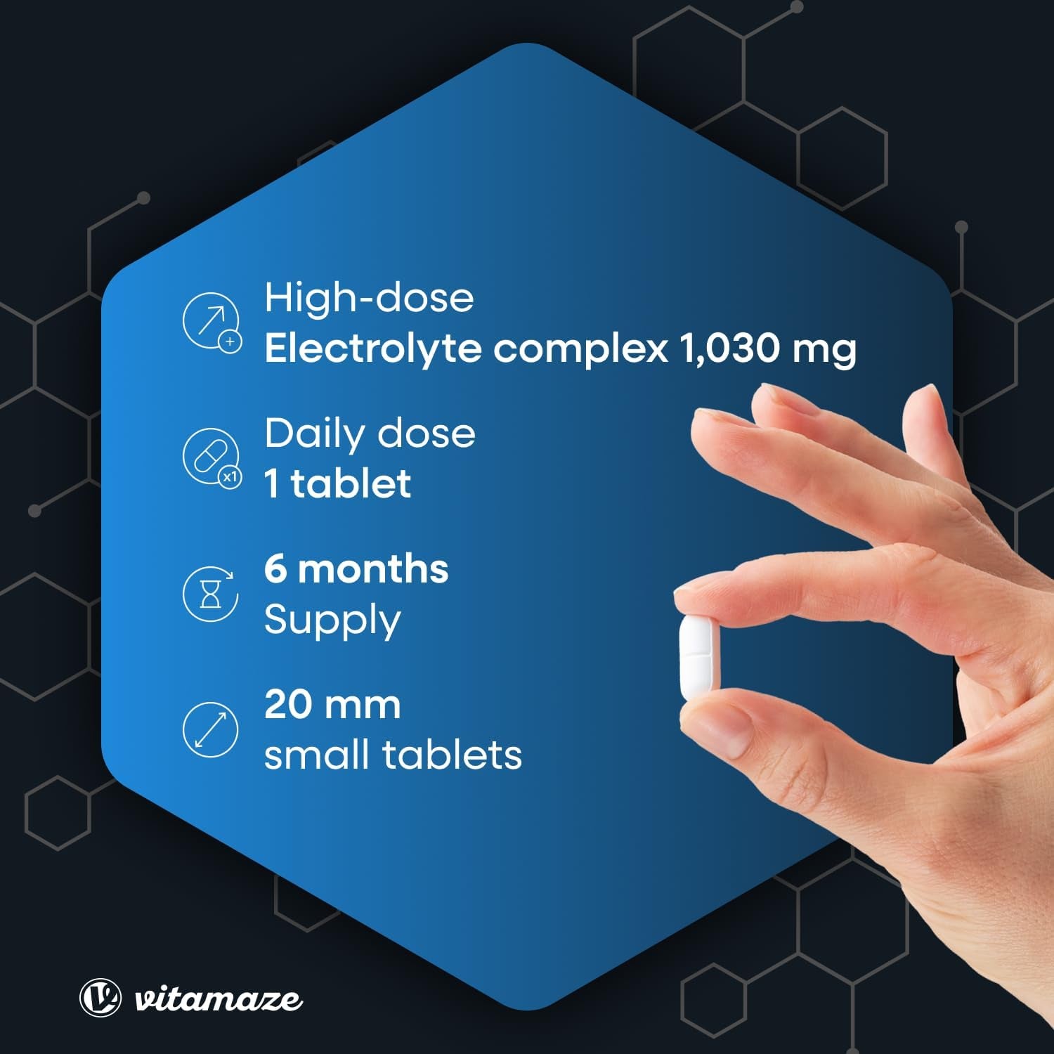 Electrolytes Tablets Super Hydration 1,034 Mg (6 Month Supply) with Magnesium, Potassium, Calcium and Sodium for Balance 180 Vegan Tablets, Fasting Rehydration Tablets Suitable for Keto Diet Vitamaze.