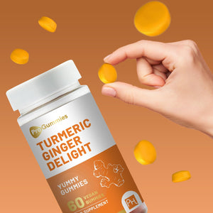 Turmeric and Ginger Gummies | 60 Vegan Pro Gummies | Natural Peach Flavour | Mouth-Watering Gummies for Overall Health and Well-Being by Prowise