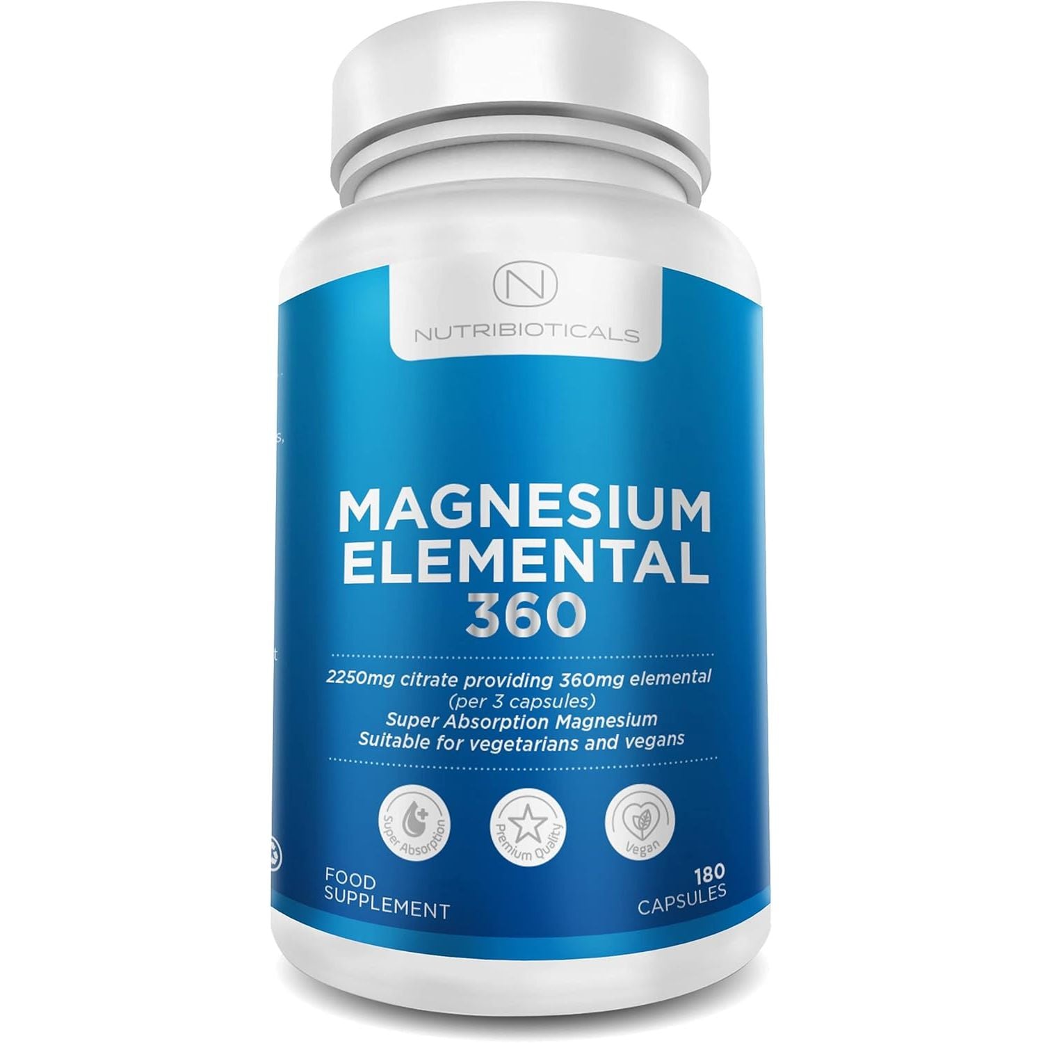 Magnesium Citrate 2250Mg of Pure Citrate Providing 360Mg Elemental, 96 Percent of Your Recommended Daily Amount - 180 Vegan Capsules (3 Caps per Serving, 2 Months Supply)