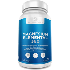 Magnesium Citrate 2250Mg of Pure Citrate Providing 360Mg Elemental, 96 Percent of Your Recommended Daily Amount - 180 Vegan Capsules (3 Caps per Serving, 2 Months Supply)